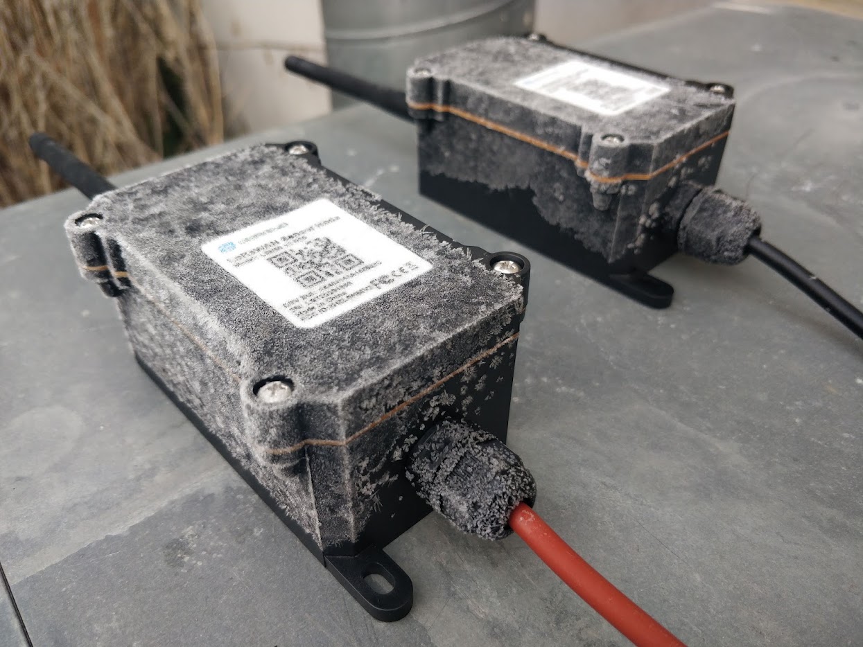 Sensors under heavy frost after a night outdoors, the conditions that drive battery and replacement budgets