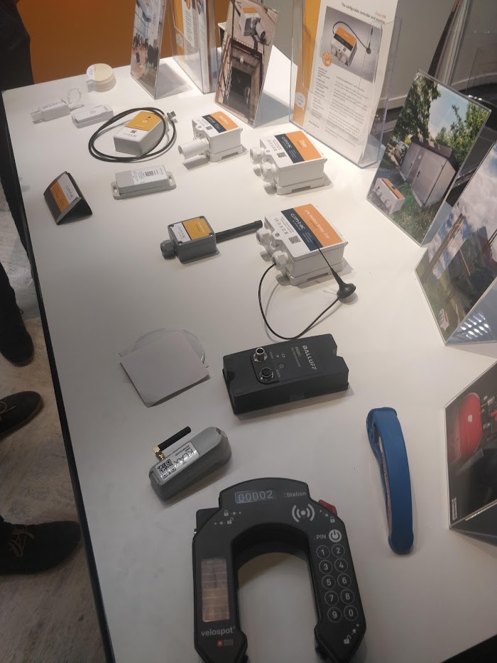 A stand displaying sensors of many different types